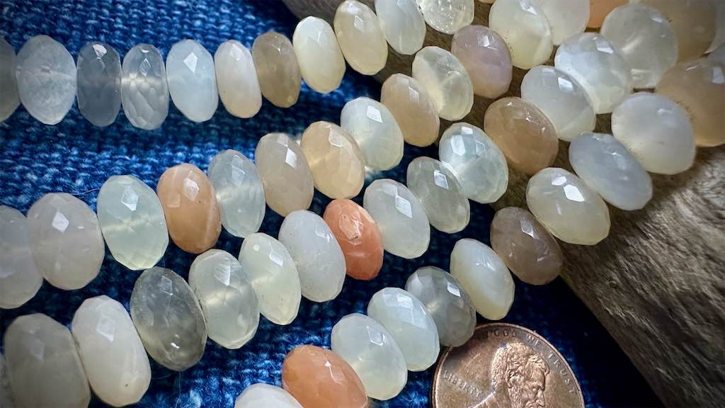 Multi-Moonstone Bead Strand - Graduated Faceted Rondelles - 13mm x 8mm - 16”