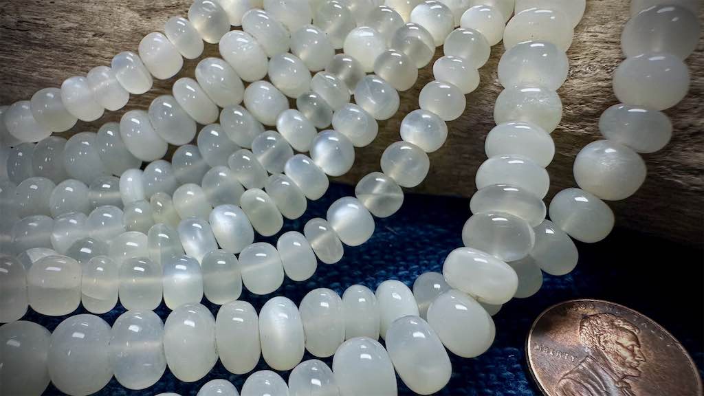 Moonstone Bead Strand - Graduated Smooth Rondelles - 10mm x 5mm - 16”