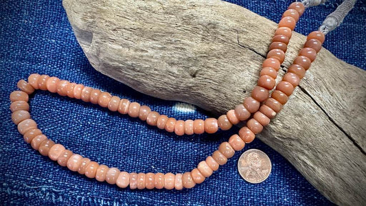 Peach Moonstone Bead Strand - Graduated Smooth Rondelles - 9mm x 8mm - 16”