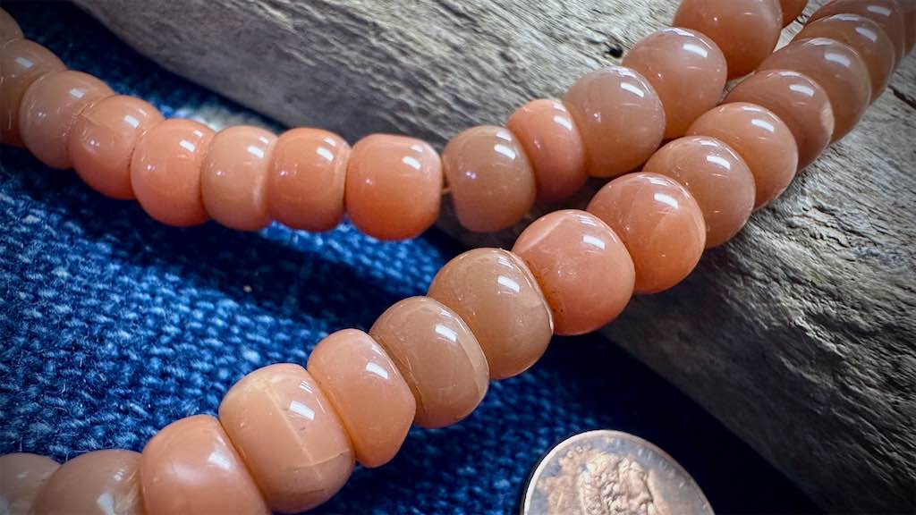 Peach Moonstone Bead Strand - Graduated Smooth Rondelles - 9mm x 8mm - 16”