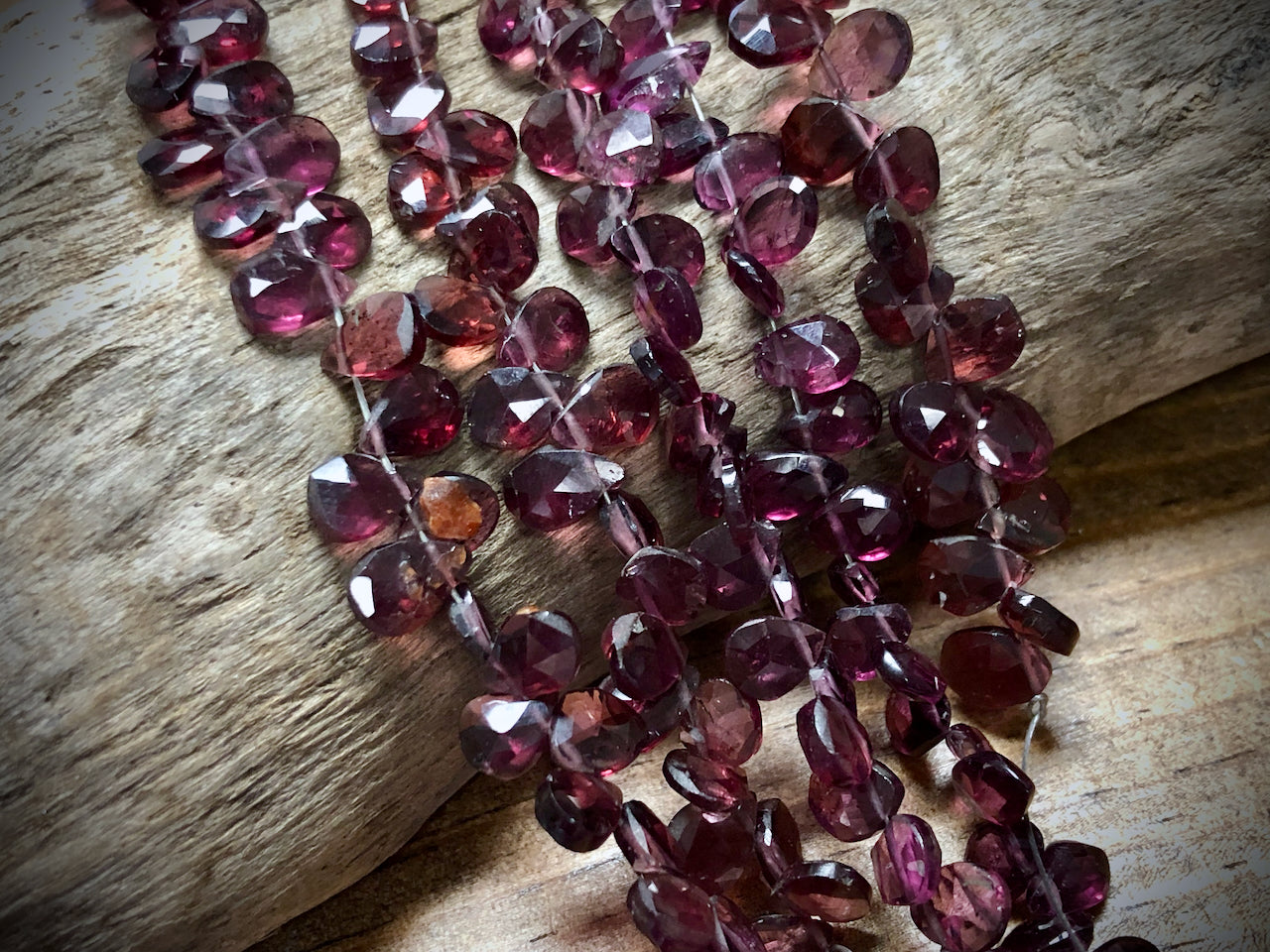 Garnet Faceted Briolette Bead Strand - 8mm x 4mm - 4"