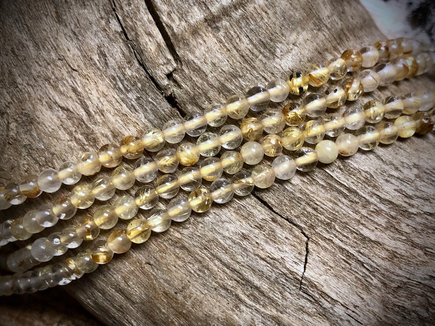 Golden Rutilated Quartz Rounds Bead Strand - 3mm - 15.5"