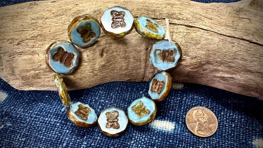 Czech Glass Butterfly Bead Strand - Coins - Sky Blue - 18mm