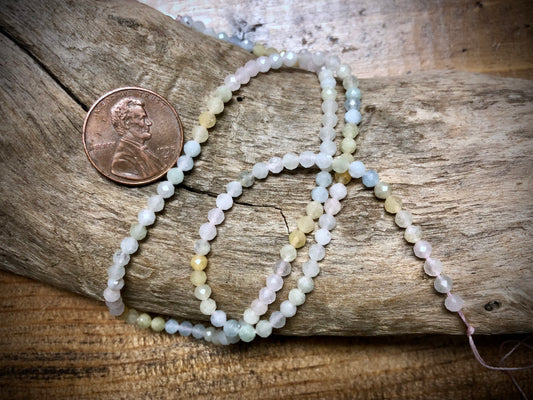 Multicolor Morganite (Beryl) Faceted Rounds Bead Strand - 3mm - 15.5"