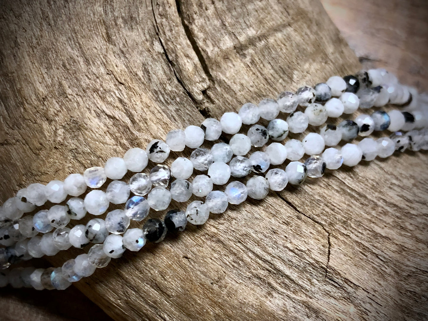 Blue Moonstone Faceted Rounds Bead Strand - 3mm - 15"