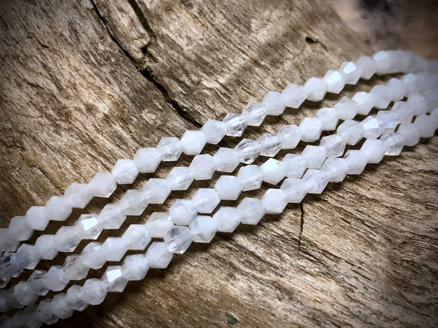 Blue Moonstone Faceted Bicones Bead Strand - 3mm - 15.5"