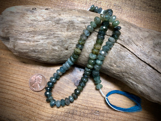 Moss Aquamarine Faceted Rondelles - 7mm - 14"
