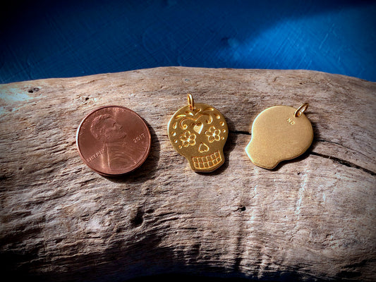 Sugar Skull Charm - 24k Gold Plated