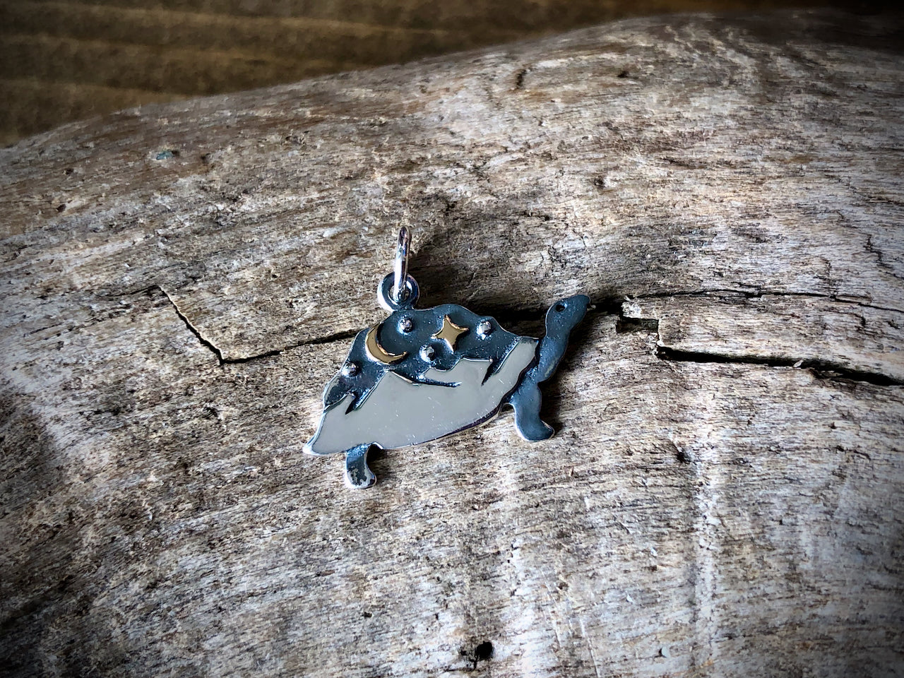 Silver Tortoise Charm with Bronze Moon