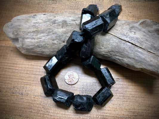 Black Tourmaline Nuggets - 25mm x 18mm - 16"