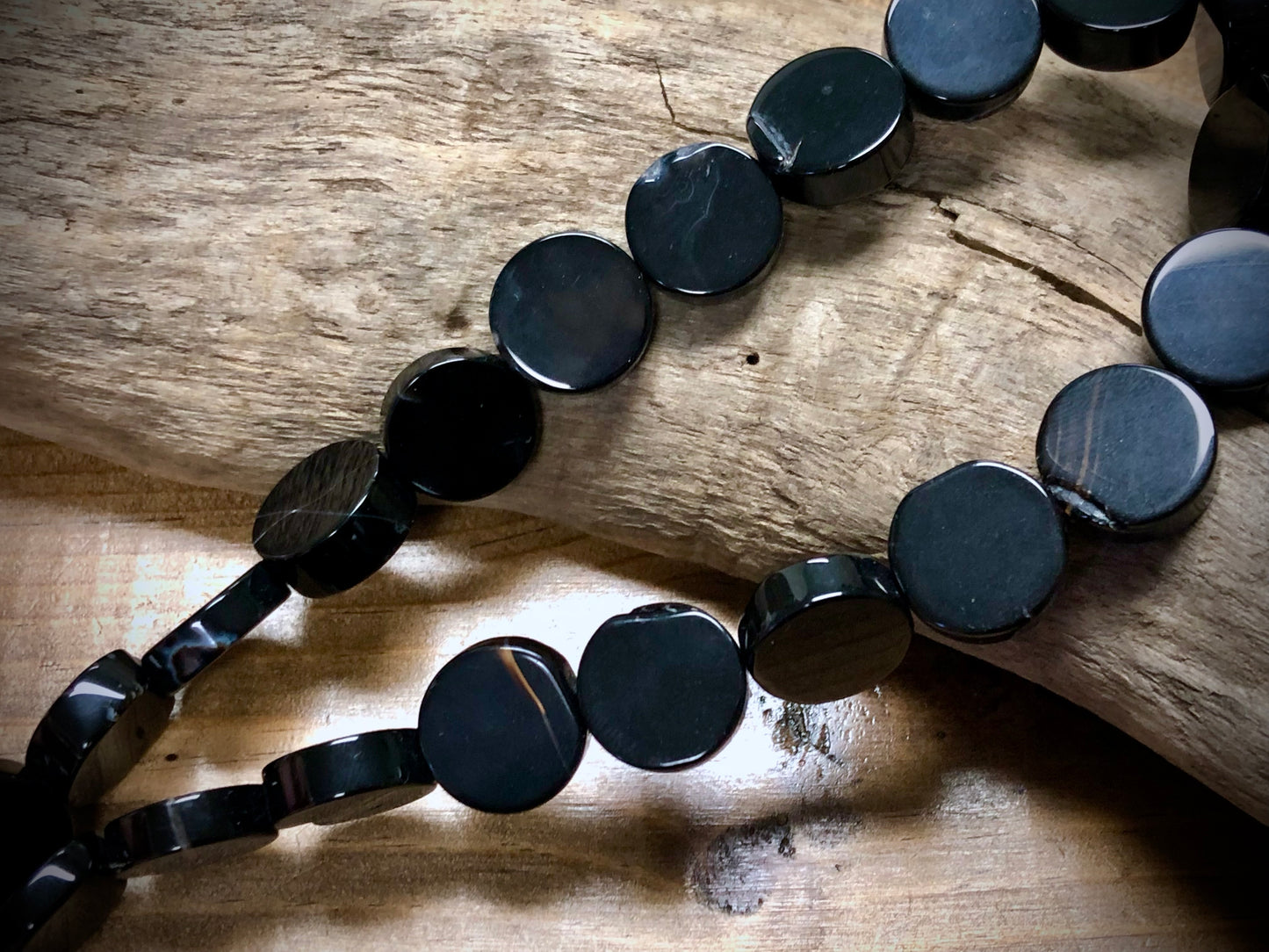 Black Agate Coins - 14mm - 15.5"