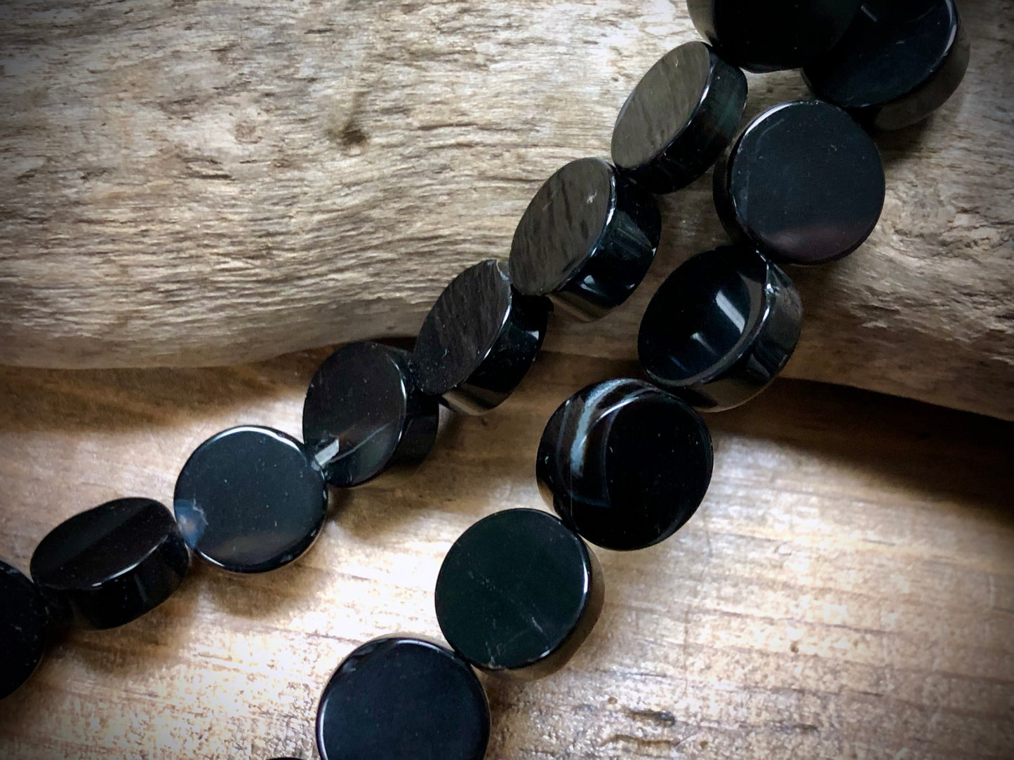 Black Agate Coins - 12mm - 15.5"