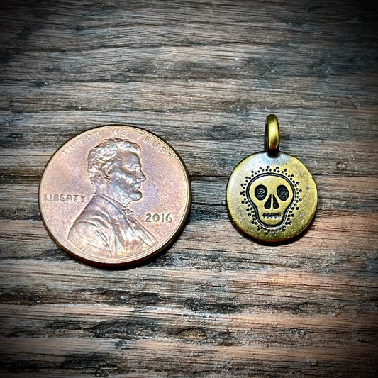 Antique Brass Plated Pewter Fancy Skull Charm