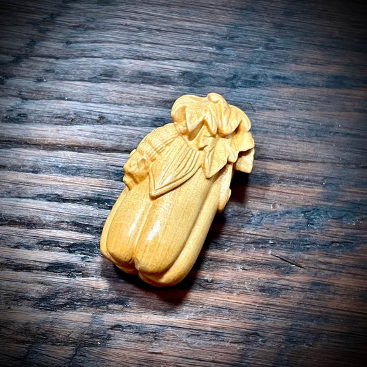 Wooden Focal - Pumpkin with Bat Pendant