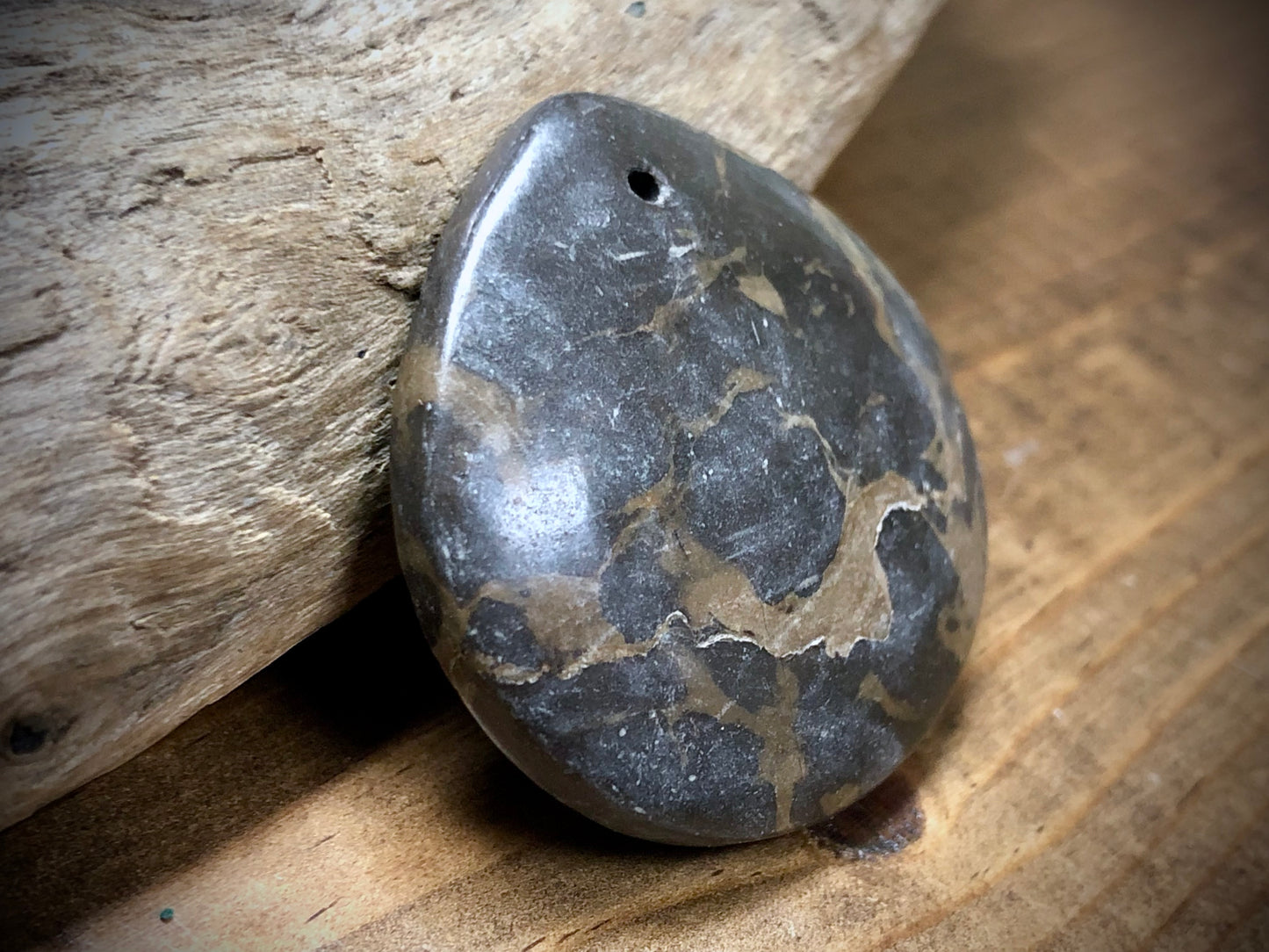 Brown Portoro Marble Stone Pendant - Pear
