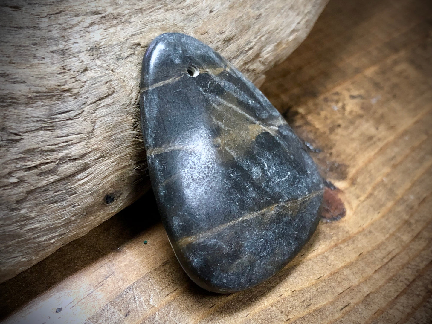 Brown Portoro Marble Stone Pendant - Rounded Triangle