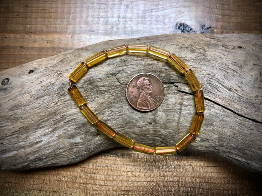 Vintage Czech Glass Strand - Yellow Pentagon Tubes