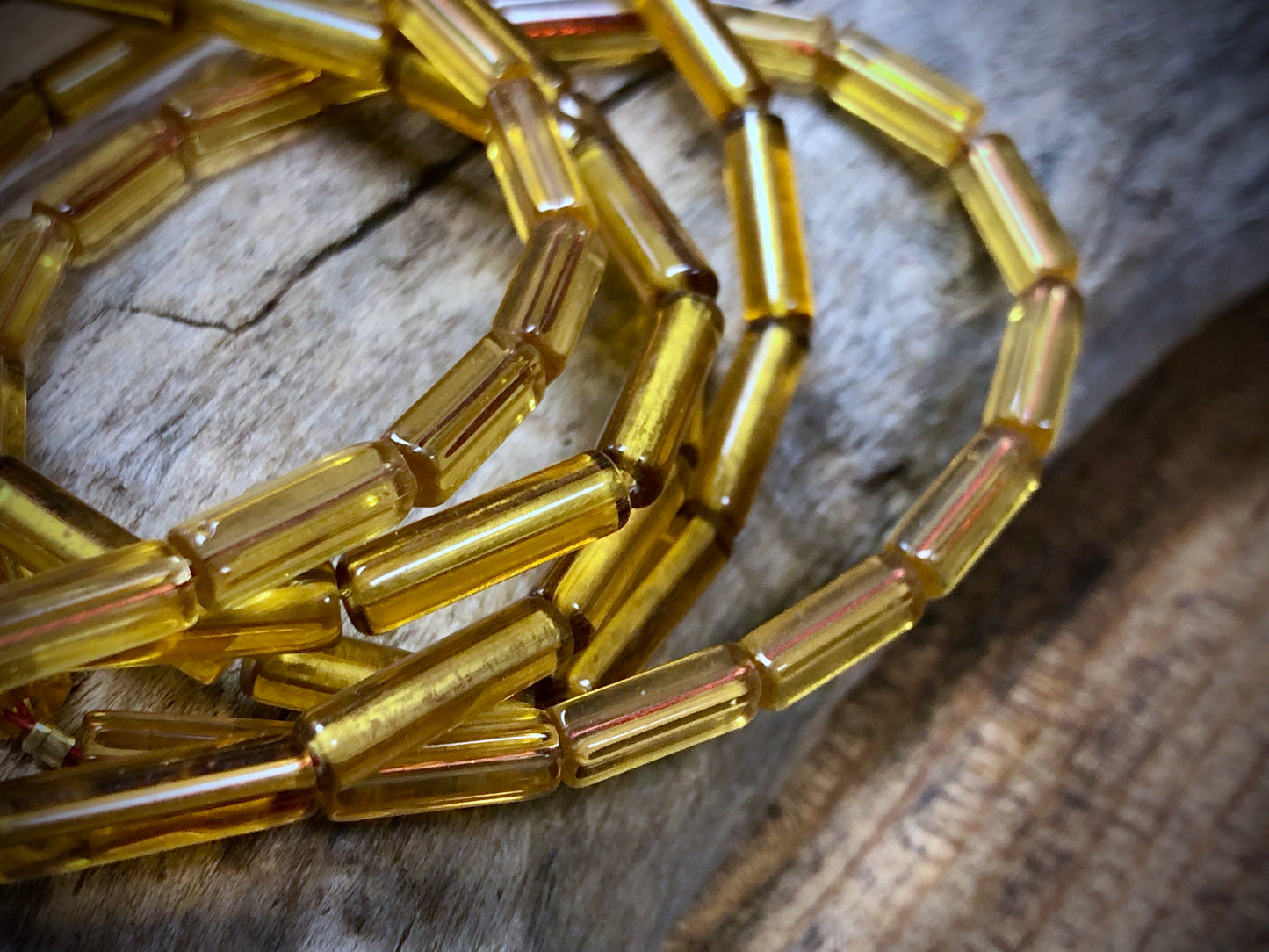 Vintage Czech Glass Strand - Yellow Pentagon Tubes