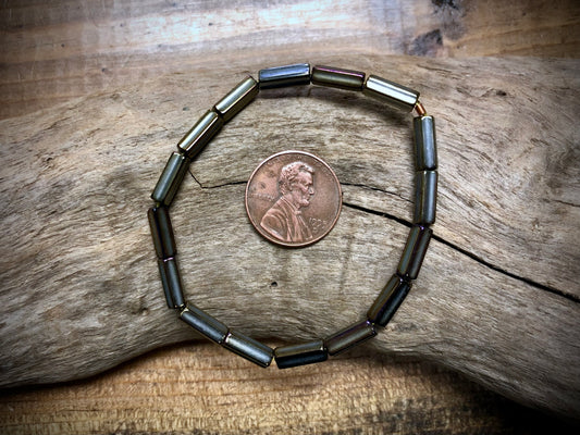 Fire Polished Vintage Czech Glass Strand - Grey Pentagon Tubes