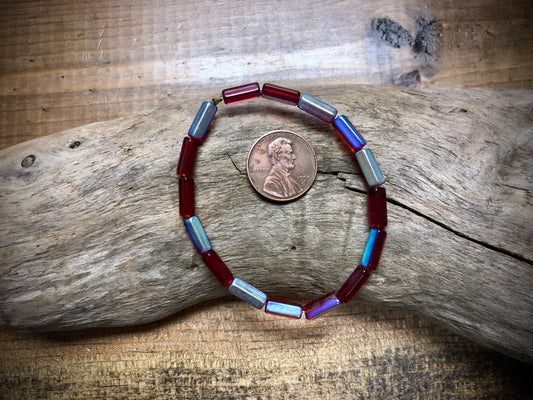 Fire Polished Vintage Czech Glass Strand - Red Pentagon Tubes