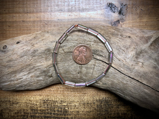 Fire Polished Vintage Czech Glass Strand - Clear Pentagon Tubes