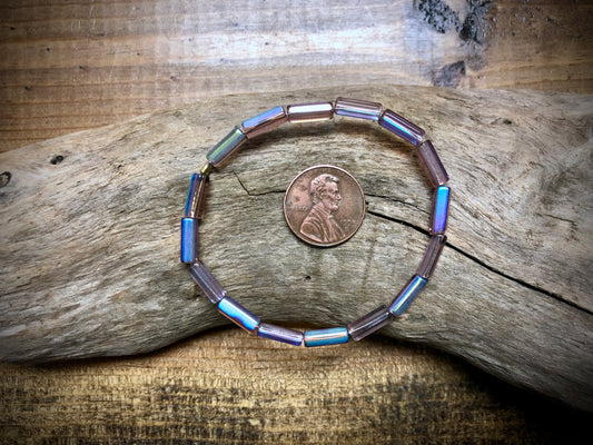 Fire Polished Vintage Czech Glass Strand - Light Purple Pentagon Tubes