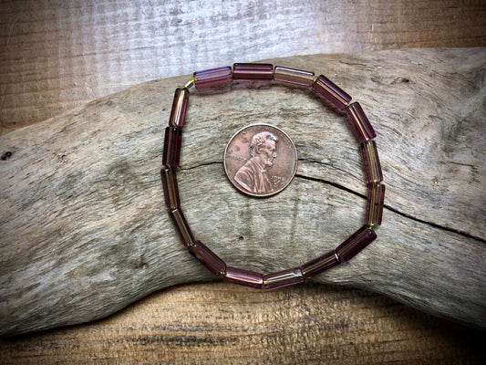 Vintage Czech Glass Strand - Purple Pentagon Tubes