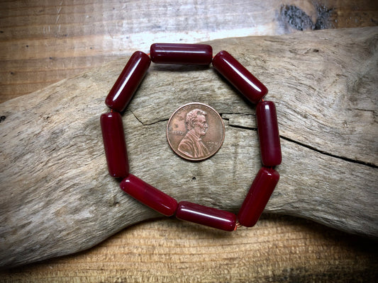 Vintage Czech Glass Strand - Opaque Red Tubes