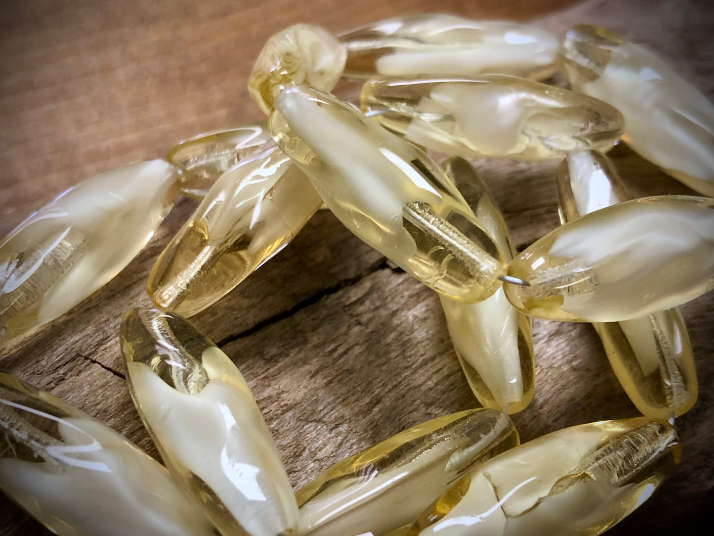 Vintage Czech Glass Strand - Cream Twisted Ovals