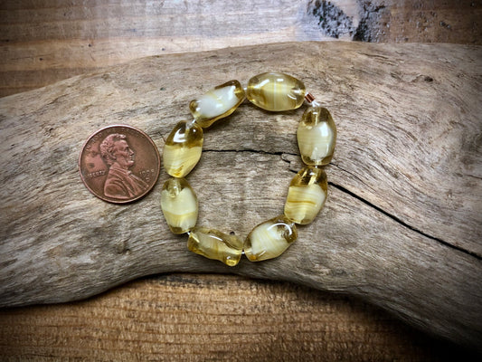 Vintage Czech Glass Strand - Cream & Yellow Twists - Small