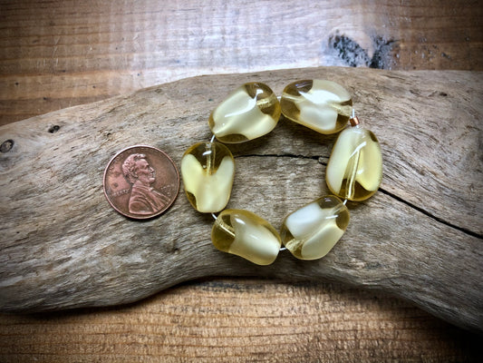 Vintage Czech Glass Strand - Cream & Yellow Twists - Large