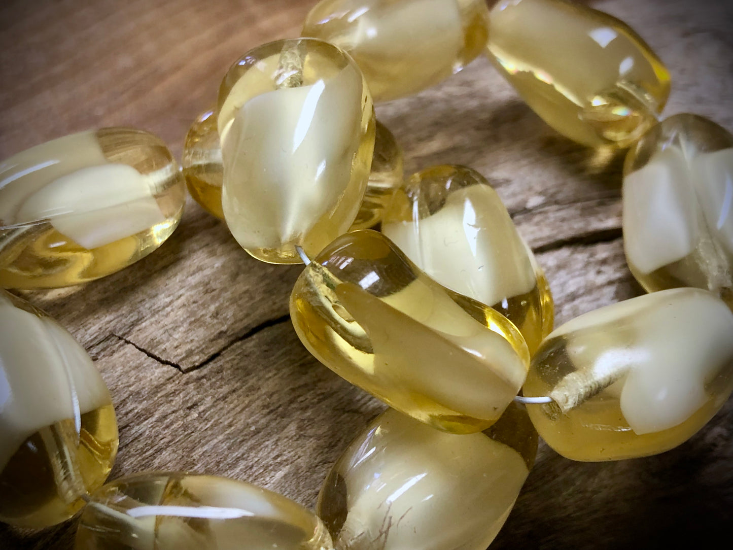 Vintage Czech Glass Strand - Cream & Yellow Twists - Large