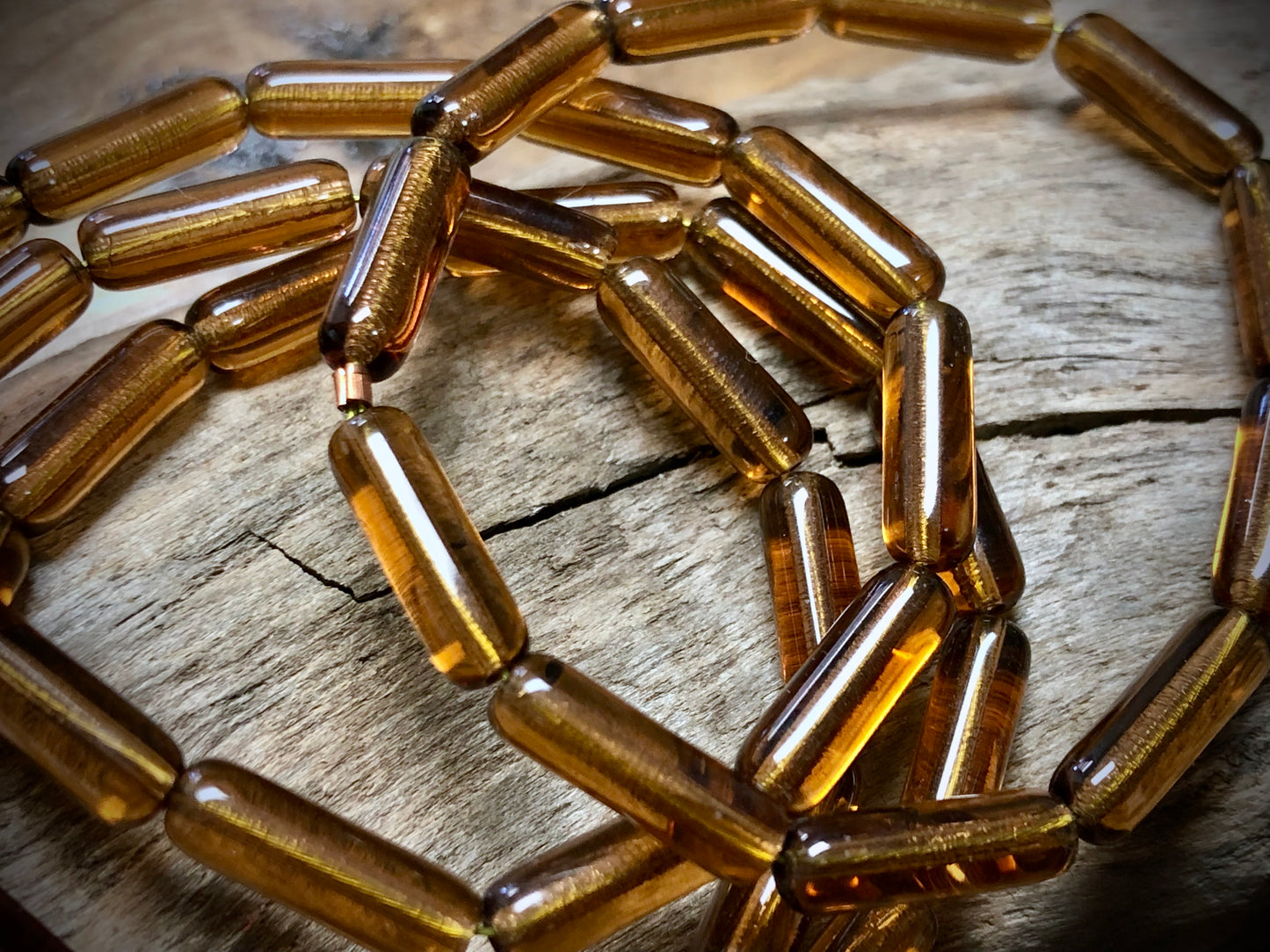 Vintage Czech Glass Strand - Brown Tubes