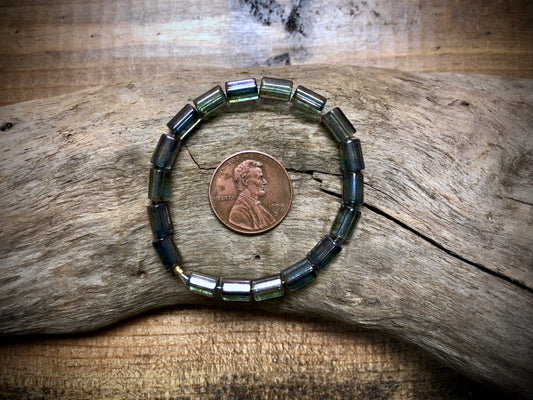 Fire Polished Vintage Czech Glass Strand - Green Tubes