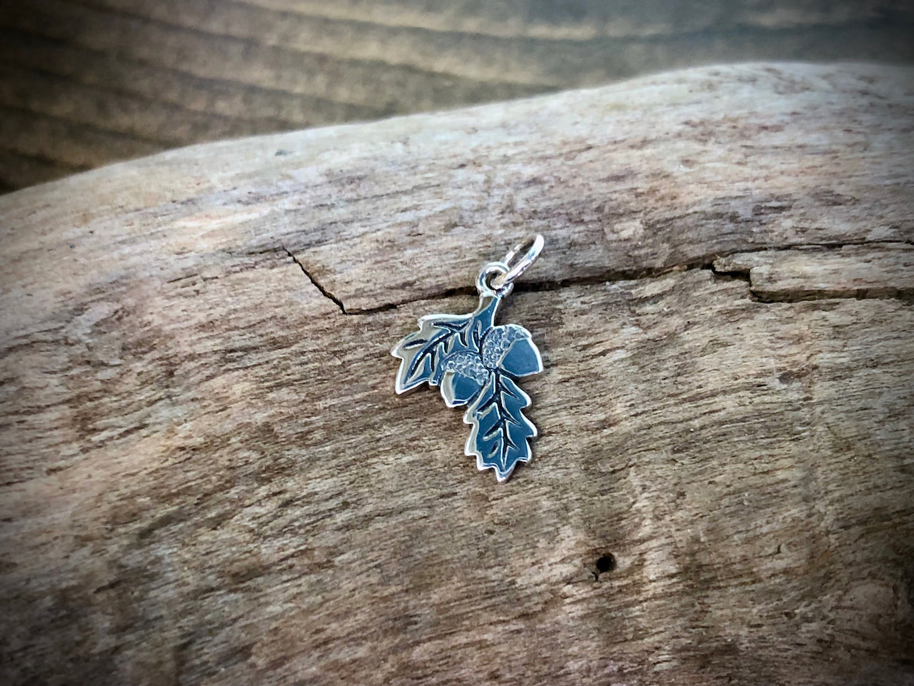 Sterling Oak Branch with Two Acorns Pendant