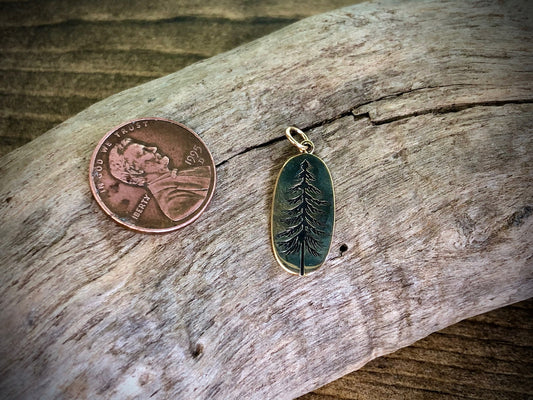 Pine Tree Charm - Etched Bronze