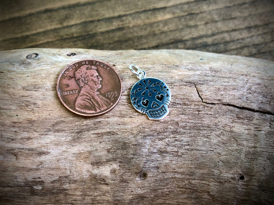 Sugar Skull Charm - Silver Plated
