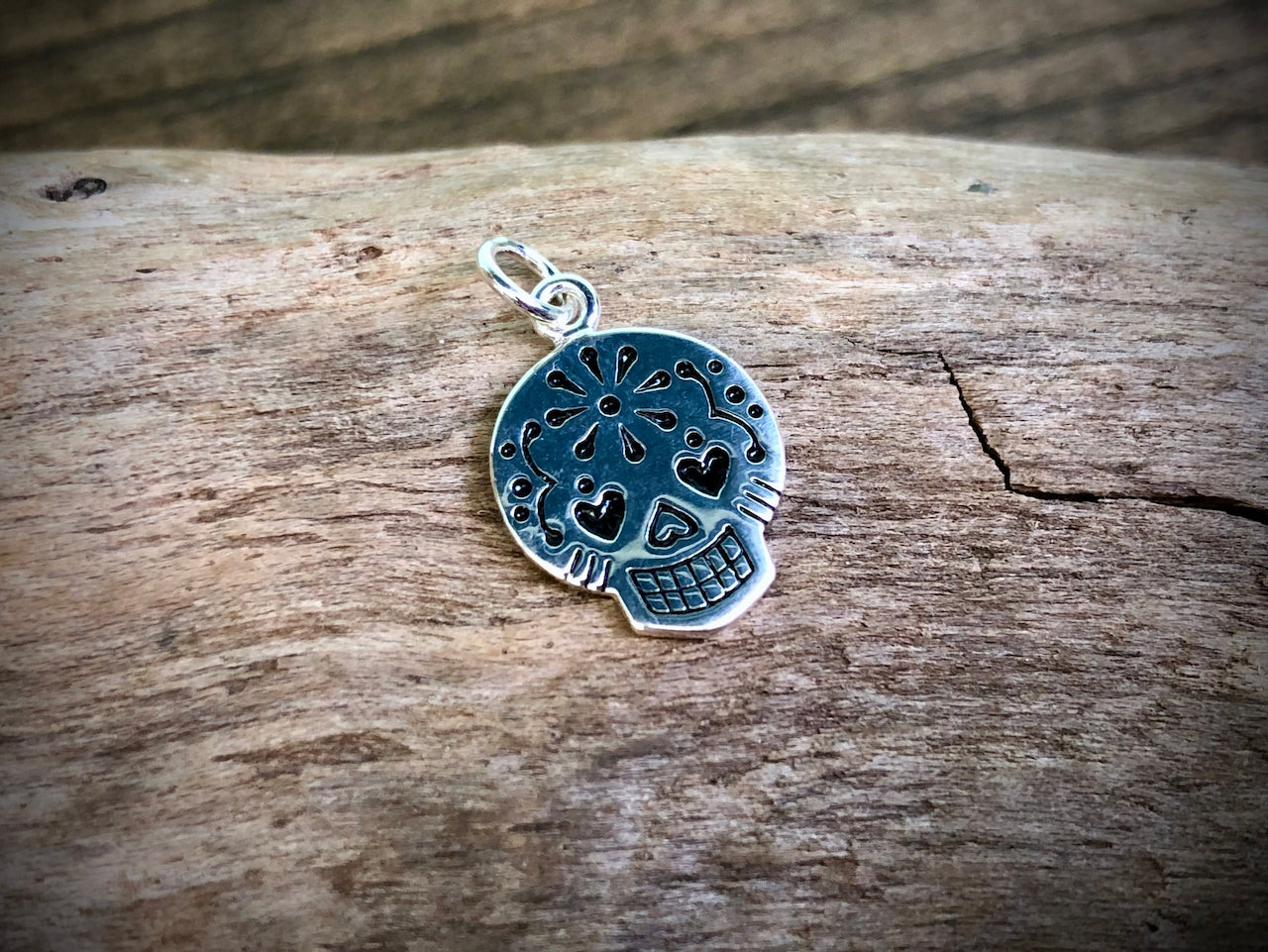 Sugar Skull Charm - Silver Plated