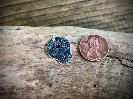 Sugar Skull Charm - Silver Plated