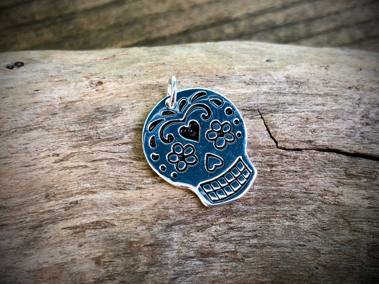 Sugar Skull Charm - Silver Plated