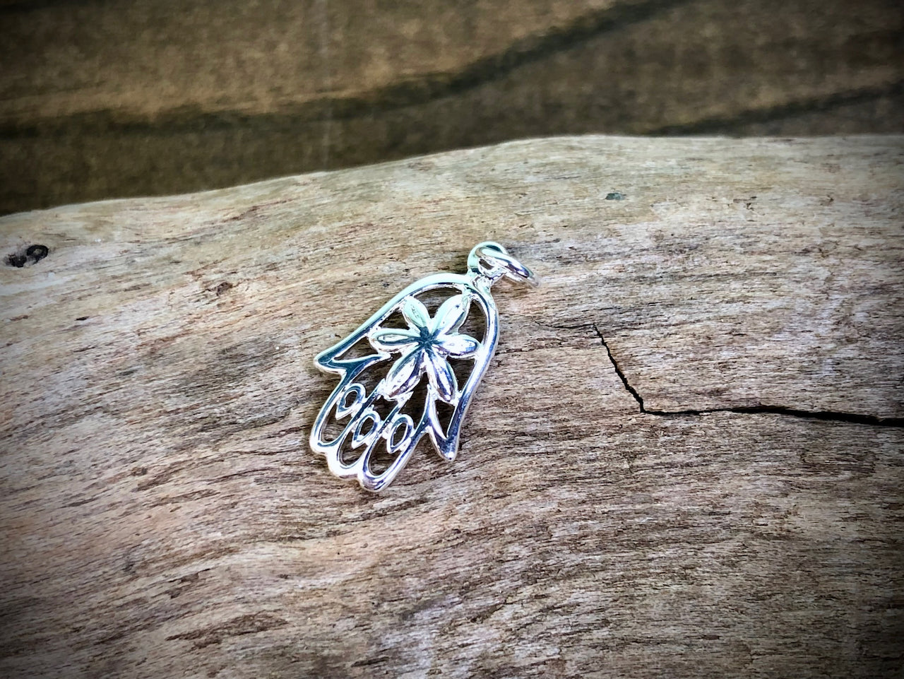 Hamsa Hand with Flower Charm - Silver Plated