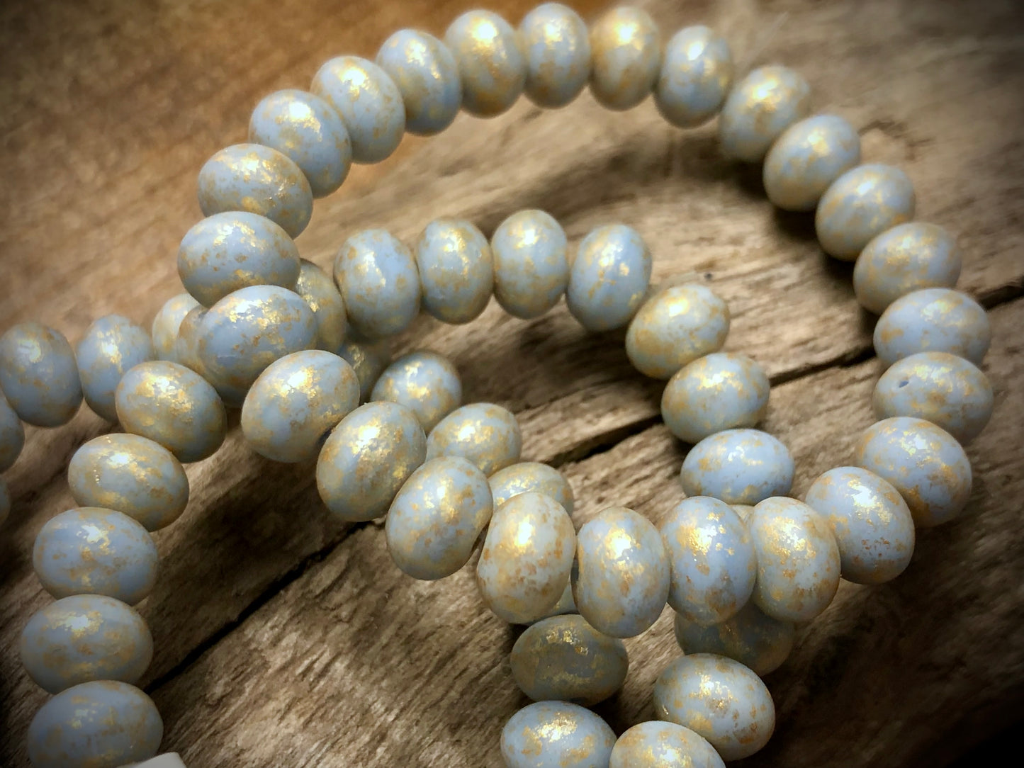 Czech Glass - Matte Slate and Gold Rondelles - 4mm x 7mm