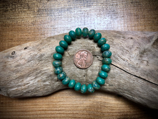 Czech Glass - Matte Green Speckled Rondelles - 6mm x 8mm