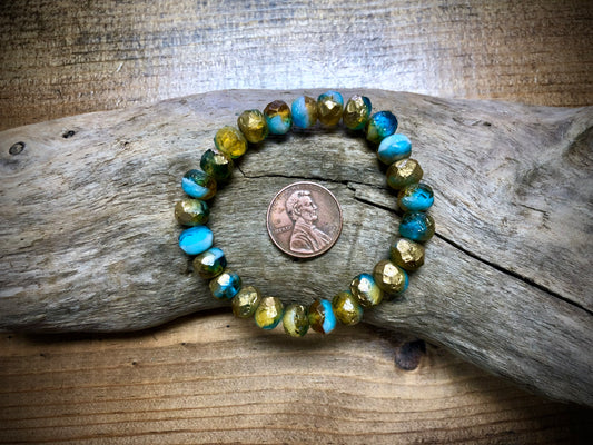 Czech Glass - Faceted Blue and Gold Rondelles - 6mm x 8mm