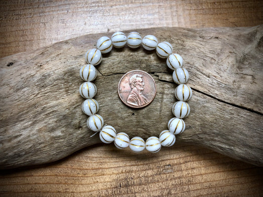Czech Glass - White Melons with Gold Wash - 8mm