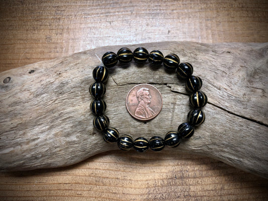Czech Glass - Black Melons with Gold Wash - 8mm