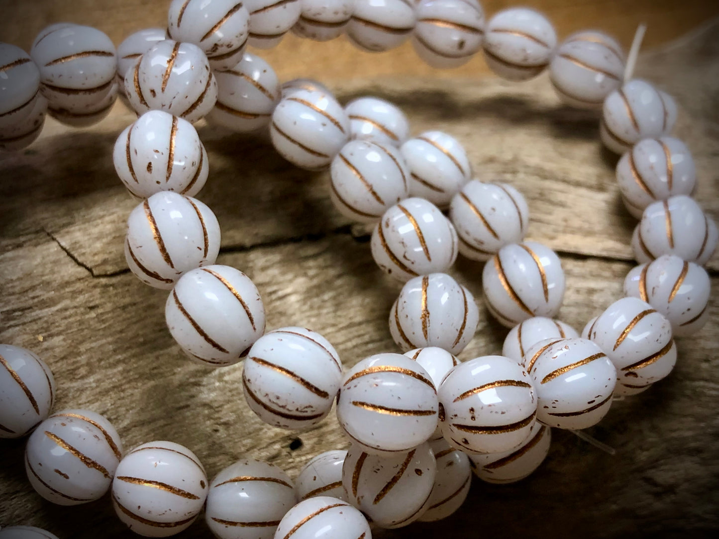 Czech Glass - White Melons with Copper Wash - 8mm