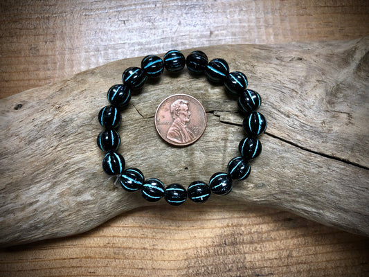 Czech Glass - Black Melons with Blue Wash - 8mm