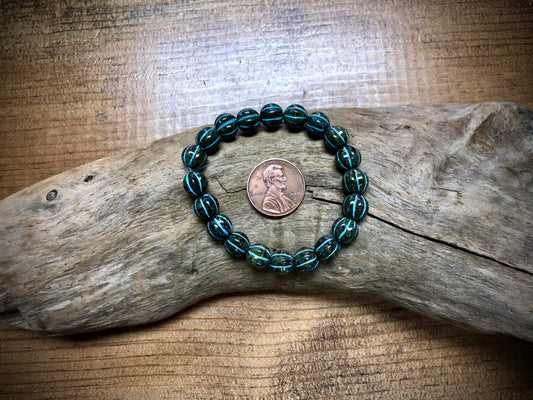 Czech Glass - Dark Speckled Melons with Blue Wash - 8mm