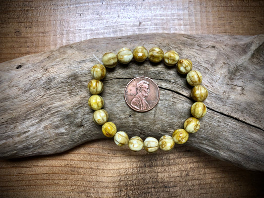 Czech Glass - Light Brown Melons with Gold Wash - 8mm